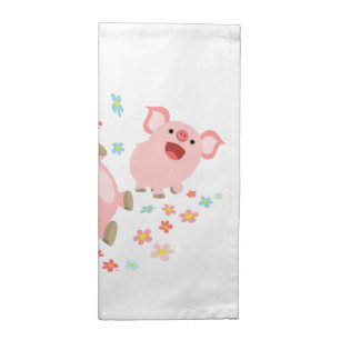 Two Cute Cartoon Pigs in Spring Cloth Napkins