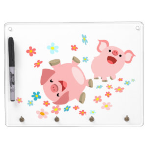 Two Cute Cartoon Pigs in Spring Dry Erase Board