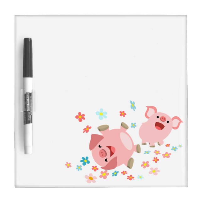 Two Cute Cartoon Pigs in Spring Dry Erase Board (Front)