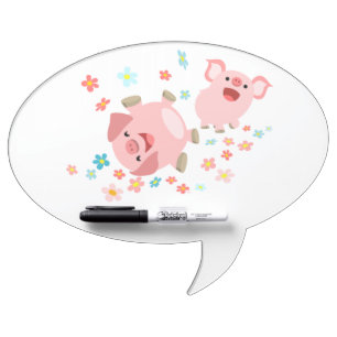 Two Cute Cartoon Pigs in Spring Dry Erase Board