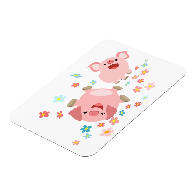 Two Cute Cartoon Pigs in Spring Flexible Magnet (Left Side)