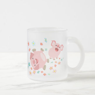 Two Cute Cartoon Pigs in Spring Frosted Mug