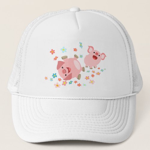 Two Cute Cartoon Pigs in Spring Hat