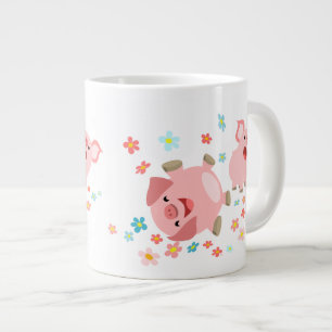 Two Cute Cartoon Pigs in Spring Jumbo Mug