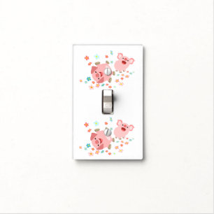 Two Cute Cartoon Pigs in Spring Light Switch Cover