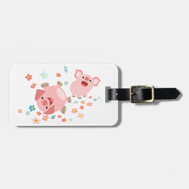 Two Cute Cartoon Pigs in Spring Luggage Tag (Front Horizontal)