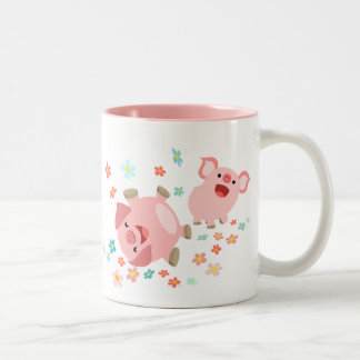 Two Cute Cartoon Pigs in Spring Mug