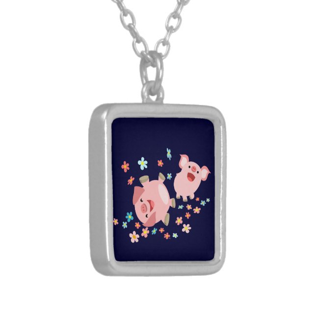 Two Cute Cartoon Pigs in Spring Necklace (Front Left)