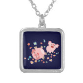 Two Cute Cartoon Pigs in Spring Necklace (Front)