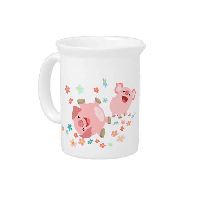 Two Cute Cartoon Pigs in Spring Pitcher (Left)