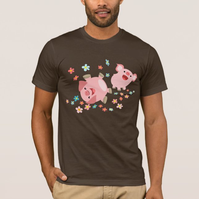 Two Cute Cartoon Pigs in Spring T-Shirt (Front)