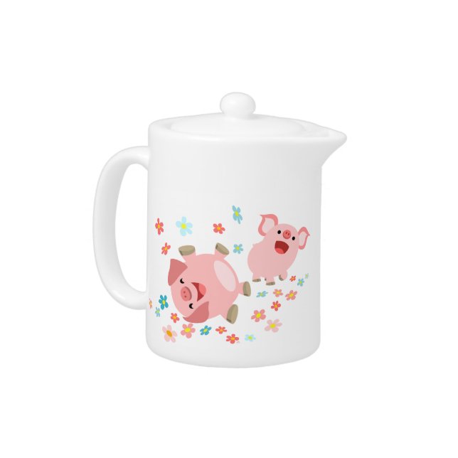 Two Cute Cartoon Pigs in Spring Teapot (Left)