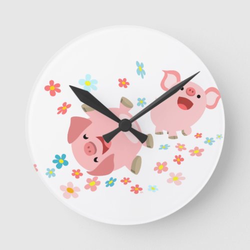 Two Cute Cartoon Pigs in Spring Wall Clock