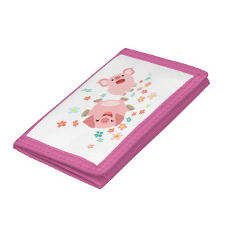 Two Cute Cartoon Pigs in Spring Wallet