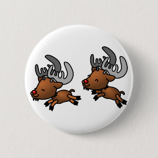 Two Cute Cartoon Reindeer/Caribou Button