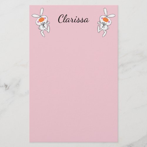 Two Cute Cartoon White Bunnies Pink Cheeks Stationery