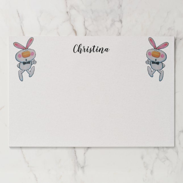 Two Cute Cartoon White Bunnies Thumbs Up Signs Paper Pad (Front)