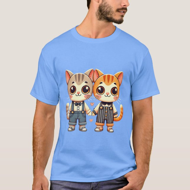 Two Cute Cat Friends Holding Hands boy T-Shirt (Front)