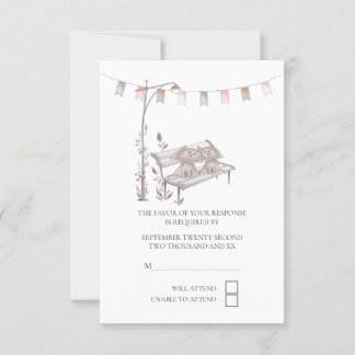 Two Cute Cats on Park Bench RSVP Wedding Card