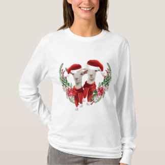 Two Cute Christmas Saanen Goat Kids in Wreath T-Shirt