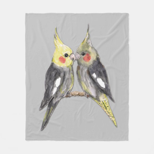Two cute cockatiels fleece blanket (Front)