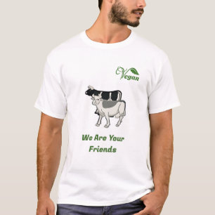 Two Cute Cows Design with Vegan Logo Leaf T-Shirt