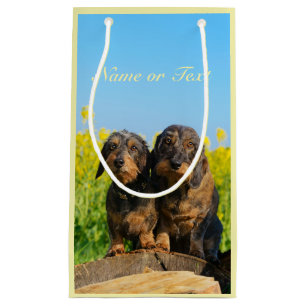 Two Cute Dachshund Dogs Dackel Photo  Personalized Small Gift Bag