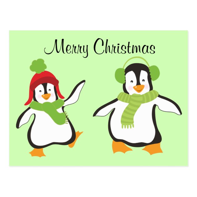 Two Cute Dancing Cartoon Penguins Postcard