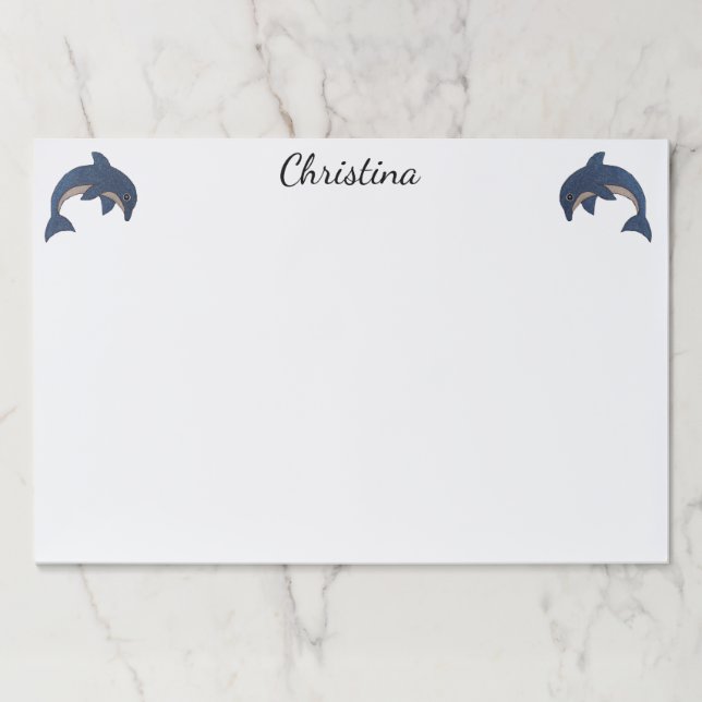 Two Cute Dark Blue White Diving Dolphins Paper Pad (Front)