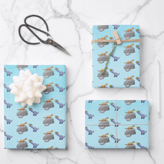 Two Cute Dinosaurs Wrapping Paper Sheets (Front)