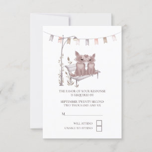 Two Cute Dogs on Park Bench RSVP Wedding Card
