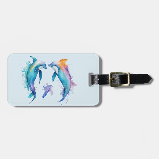 Two cute dolphins luggage tag (Front Horizontal)