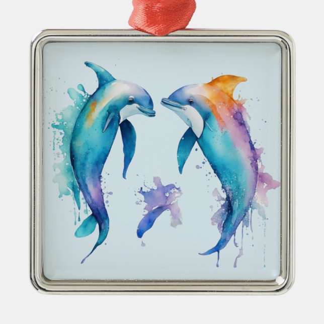 Two cute dolphins metal ornament (Front)