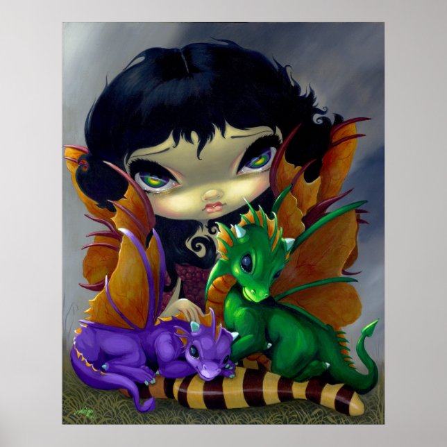 Two Cute Dragonlings ART PRINT dragon fairy (Front)