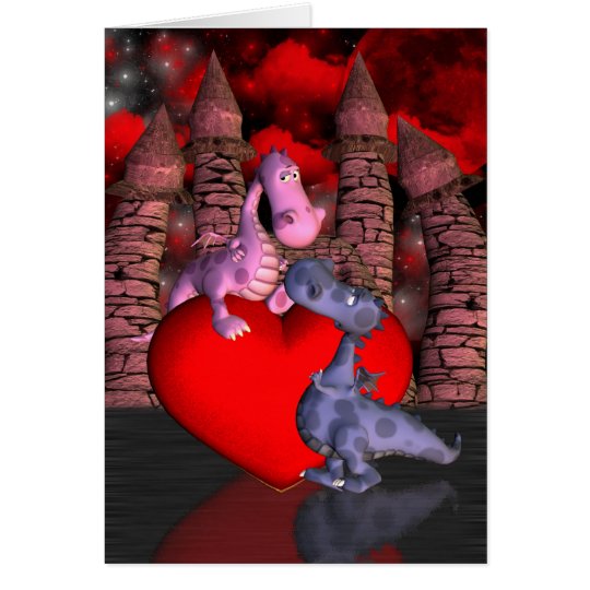two cute dragons, one on a heart one looking up va card