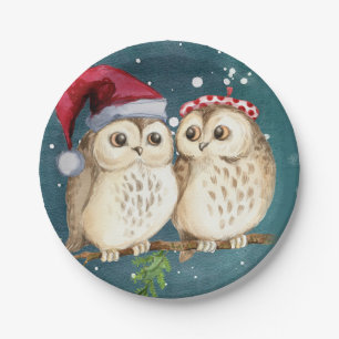 Two cute drawn Owls Paper Plates
