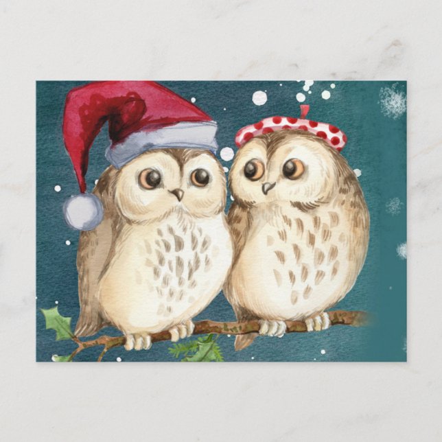 Two cute drawn Owls Postcard (Front)