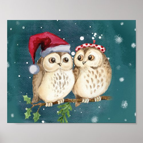 Two cute drawn Owls Poster