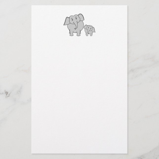 Two Cute Elephants. Cartoon. Stationery (Front)