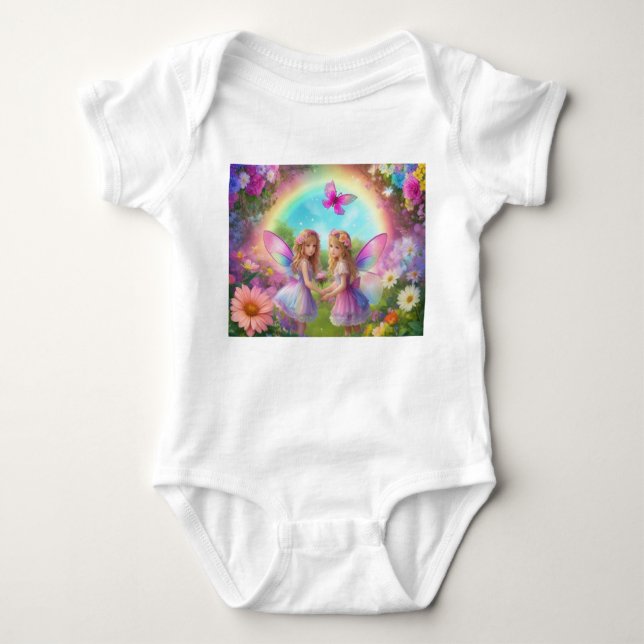 Two Cute Fairies Under a Rainbow Baby Bodysuit (Front)