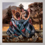 Two cute fluffy puppies wrapped in a blanket	 poster
