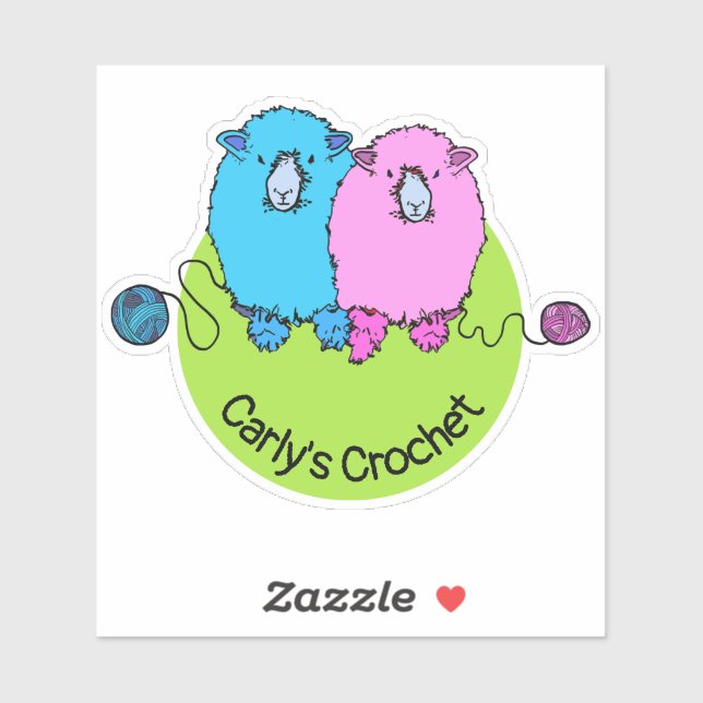 Two cute fluffy sheep, crochet, personalised sticker (Sheet)