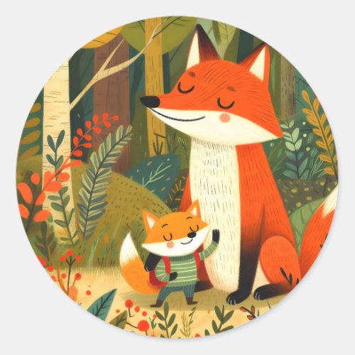 Two cute foxes in the jungle classic round sticker