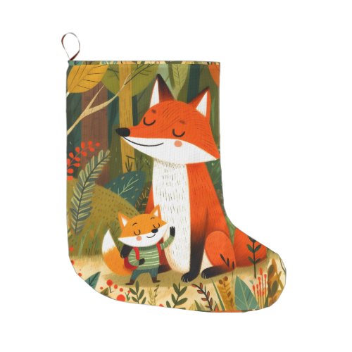 Two cute foxes in the jungle large christmas stocking
