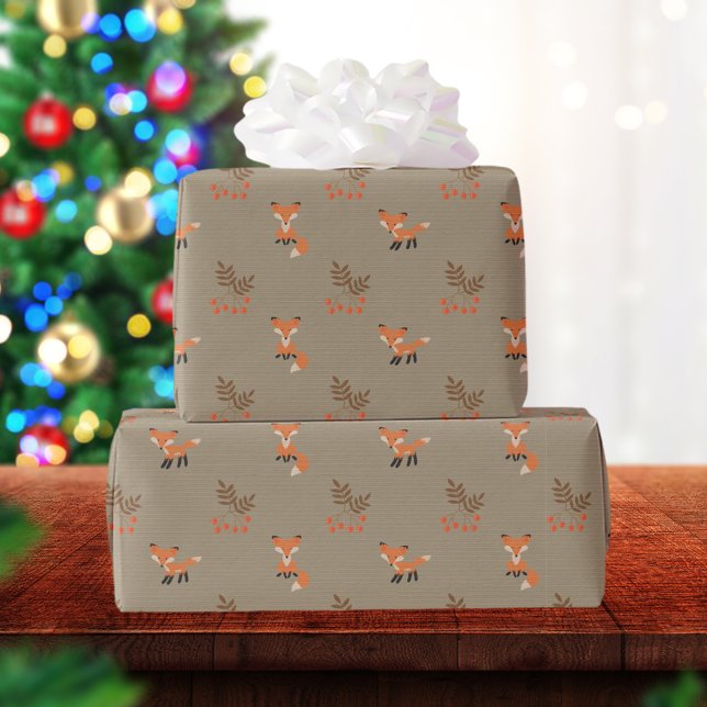 Two Cute Foxes Rustic Holiday Wrapping Paper (Creator Uploaded)