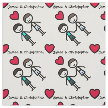 Two Cute Gay Boys With Heart Pattern Fabric by Neurotic_Designs at Zazzle