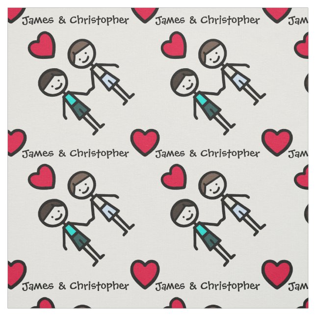 Two Cute Gay Boys With Heart Pattern Fabric (Swatch)