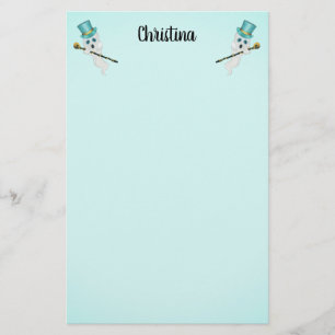Two Cute Ghosts Blue Eyes Aqua Top Hats Skull Cane Stationery