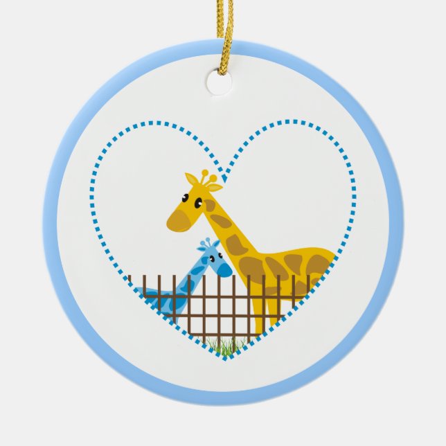 Two cute giraffes in a dotted heart Mother Child Ceramic Ornament (Front)