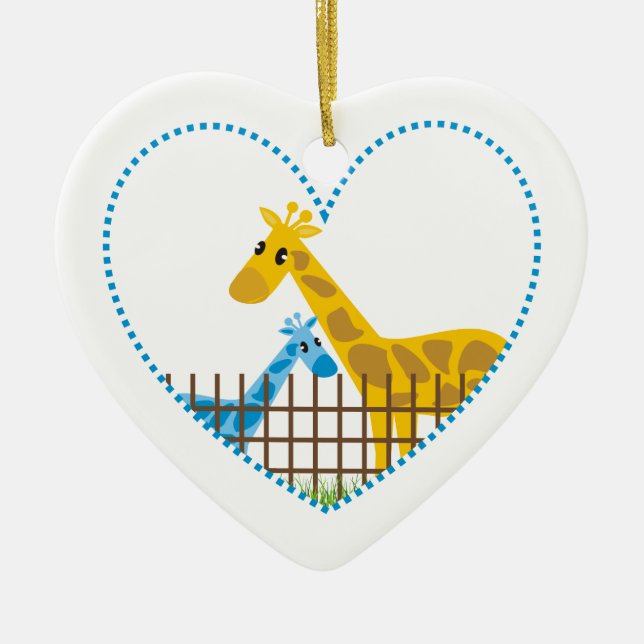 Two cute giraffes in a dotted heart Mother Child Ceramic Ornament (Front)